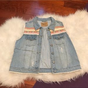 Embellished Distressed Denim Vest
